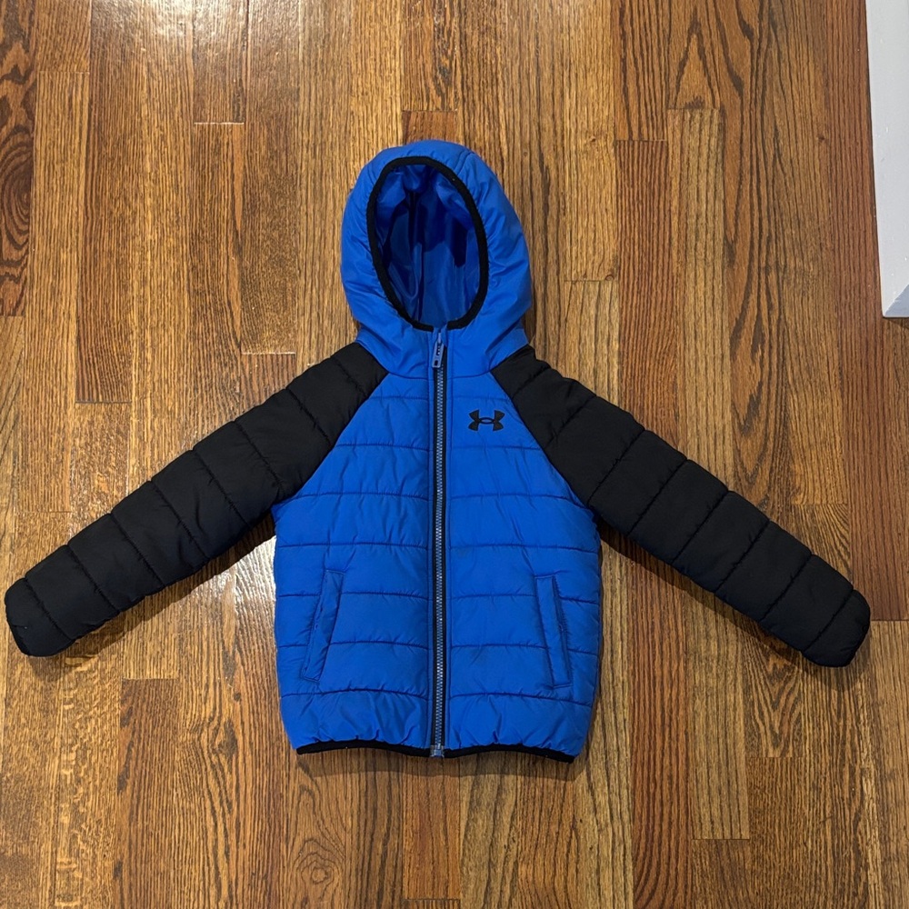 Under Armour Black and Blue Hooded Jacket boys size 4